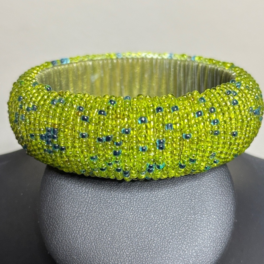 Chunky Glass Seed Bead Blue Green Bangle Bracelet Vintage Retro